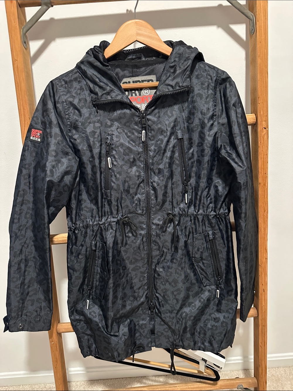 Superdry Black Leopard-Print Hooded Utility Jacket